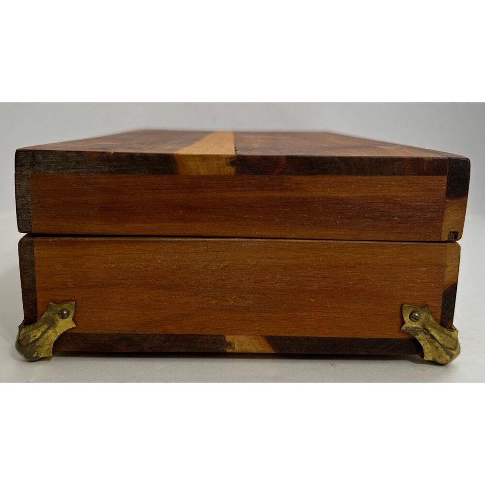 Vintage Wooden Cedar Jewelry Trinket Storage Box Metal Hinges & Feet 11.25"x3" - Picture 2 of 9